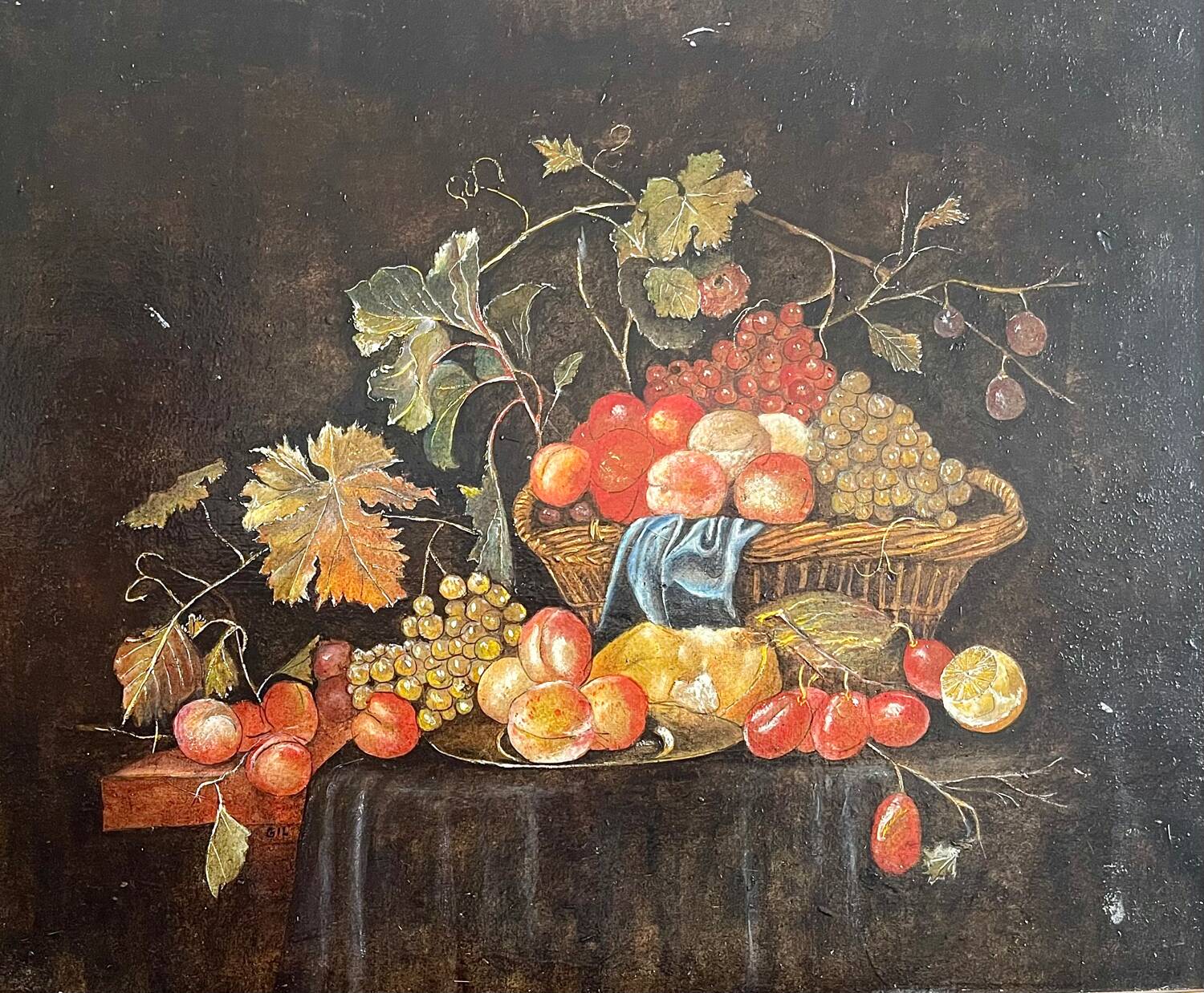 Still life on wood, signed.