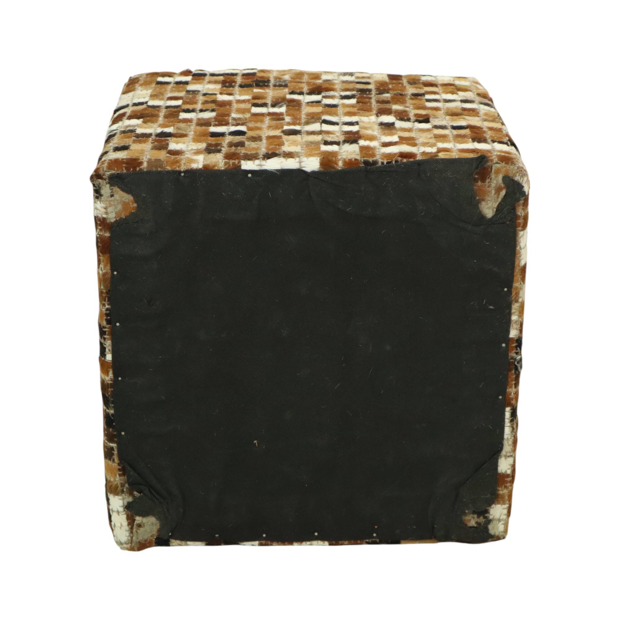 Vintage Square Pouf Goat Leather Patchwork Mosaic Pattern