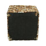Vintage Square Pouf Goat Leather Patchwork Mosaic Pattern