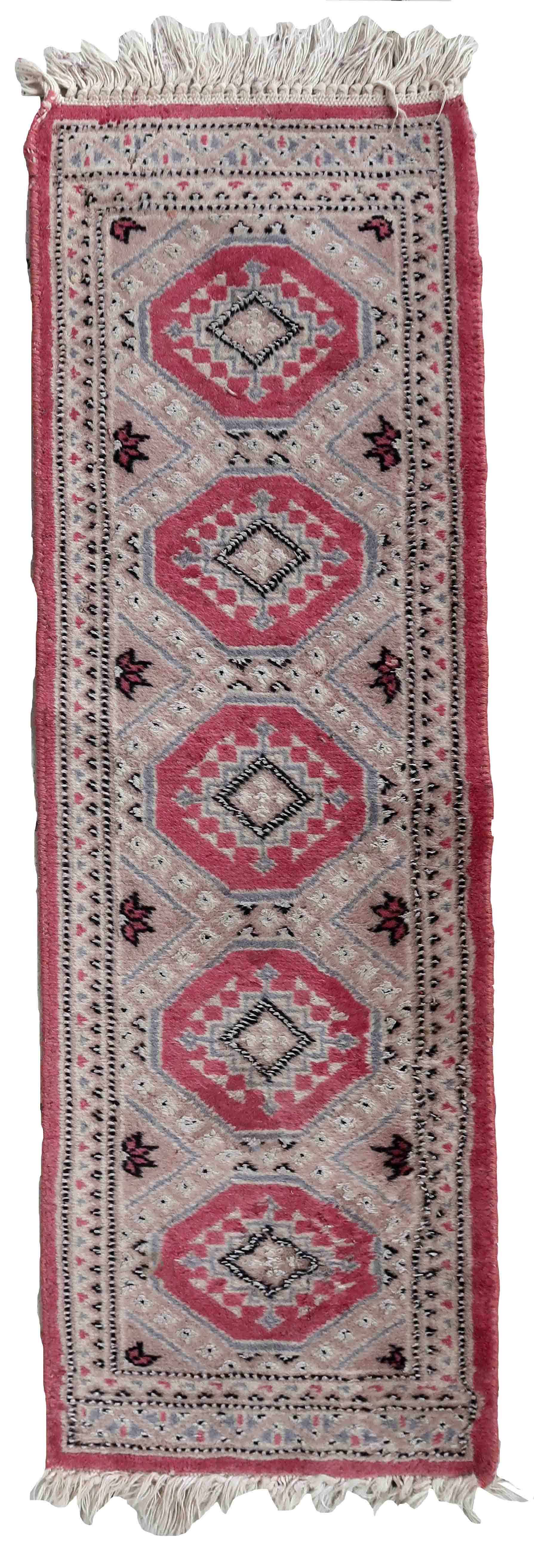 Vintage carpet Uzbek Bukhara handmade 32cm x 97cm 1970s
