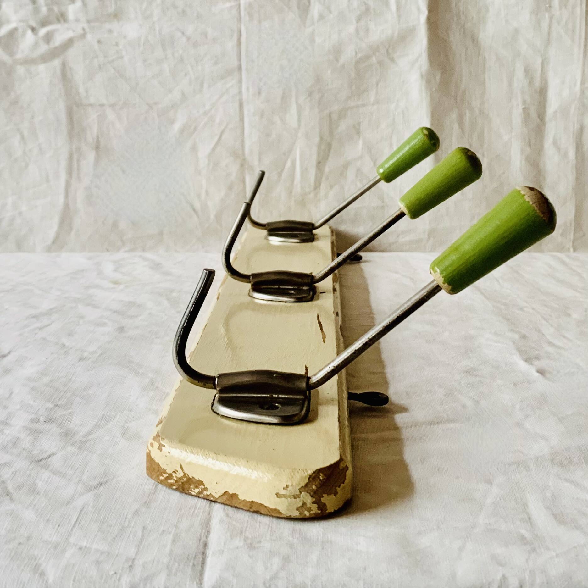 Vintage wooden wall coat rack - 3 hooks