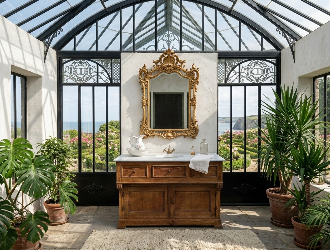 Meuble de toilette 1900 • Marbre et vasque à bascule