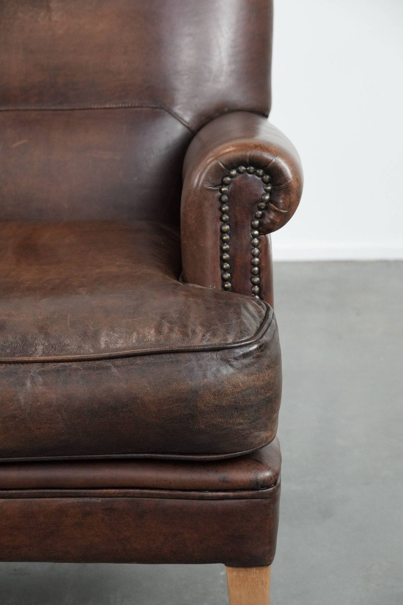 Beautiful Characterful Sheep Leather Armchair with a Deep Colour