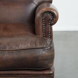 Beautiful Characterful Sheep Leather Armchair with a Deep Colour