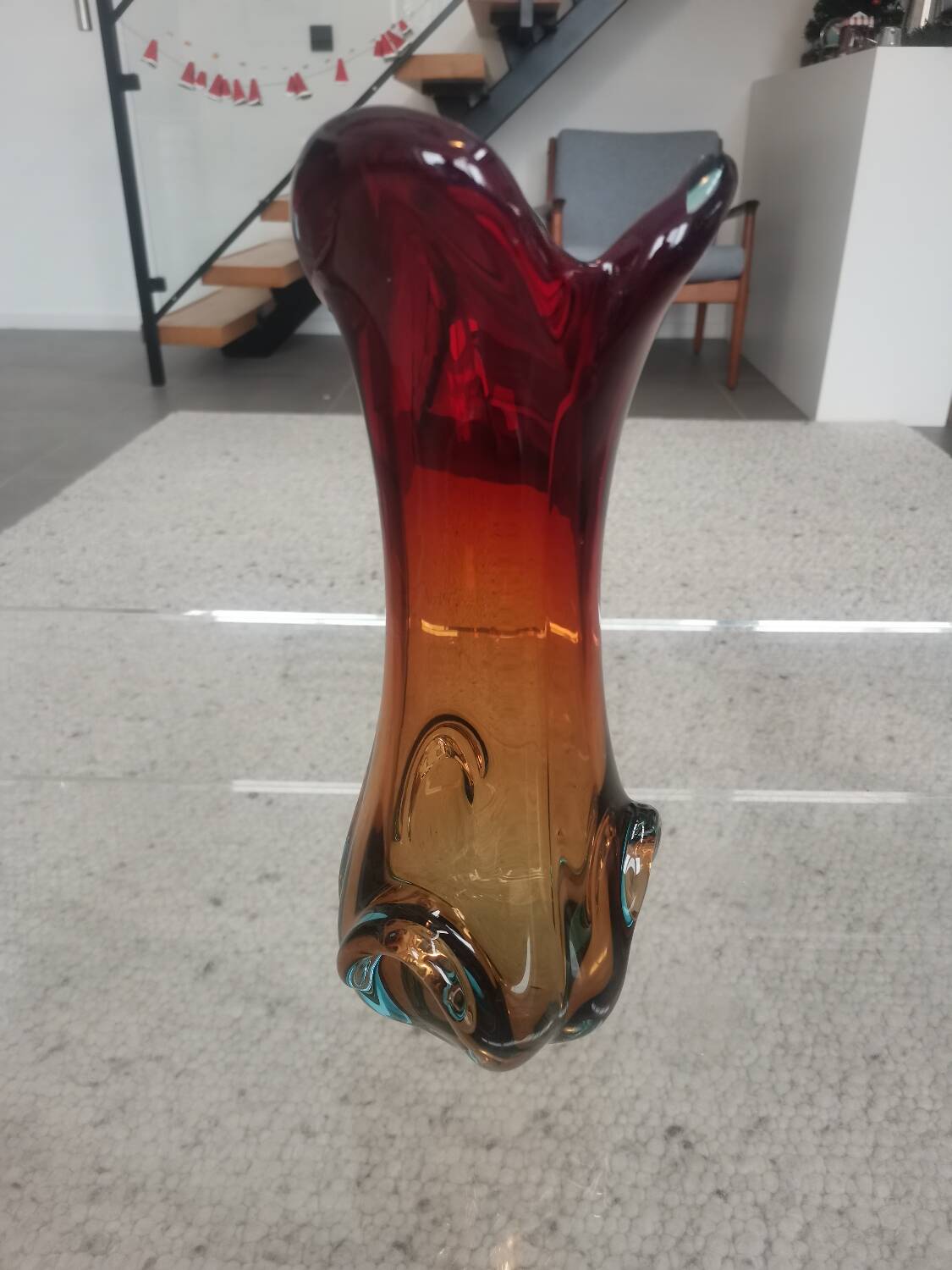 Vintage Murano Style Sommerso Glass Vase – Hand Blown Italian Art Glas