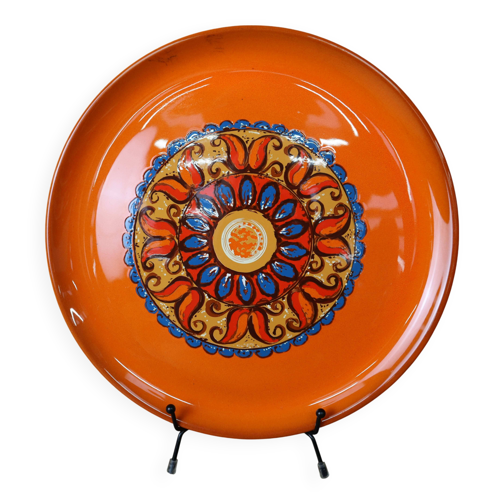 Vintage 70's orange ceramic cake plate