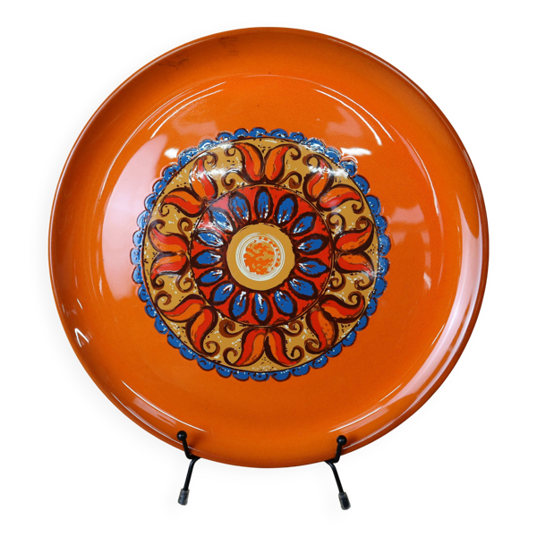Plat à gâteaux vintage en céramique orange 70's