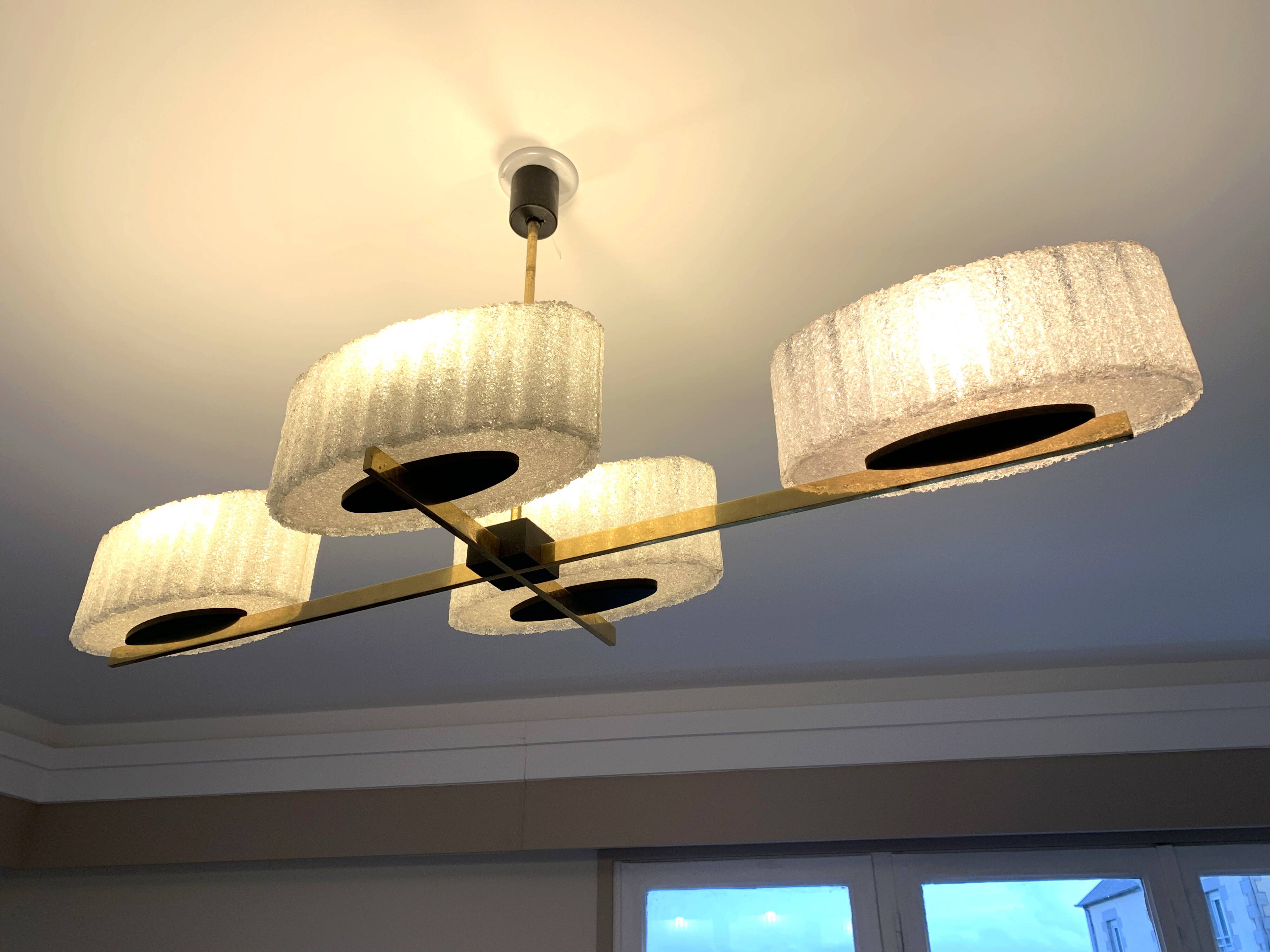 Large vintage 4-arm pendant light by Maison Arlus, designed in the 1950s-60s