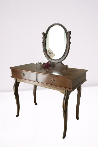 Art Deco style dressing table in mahogany gooseneck mirror