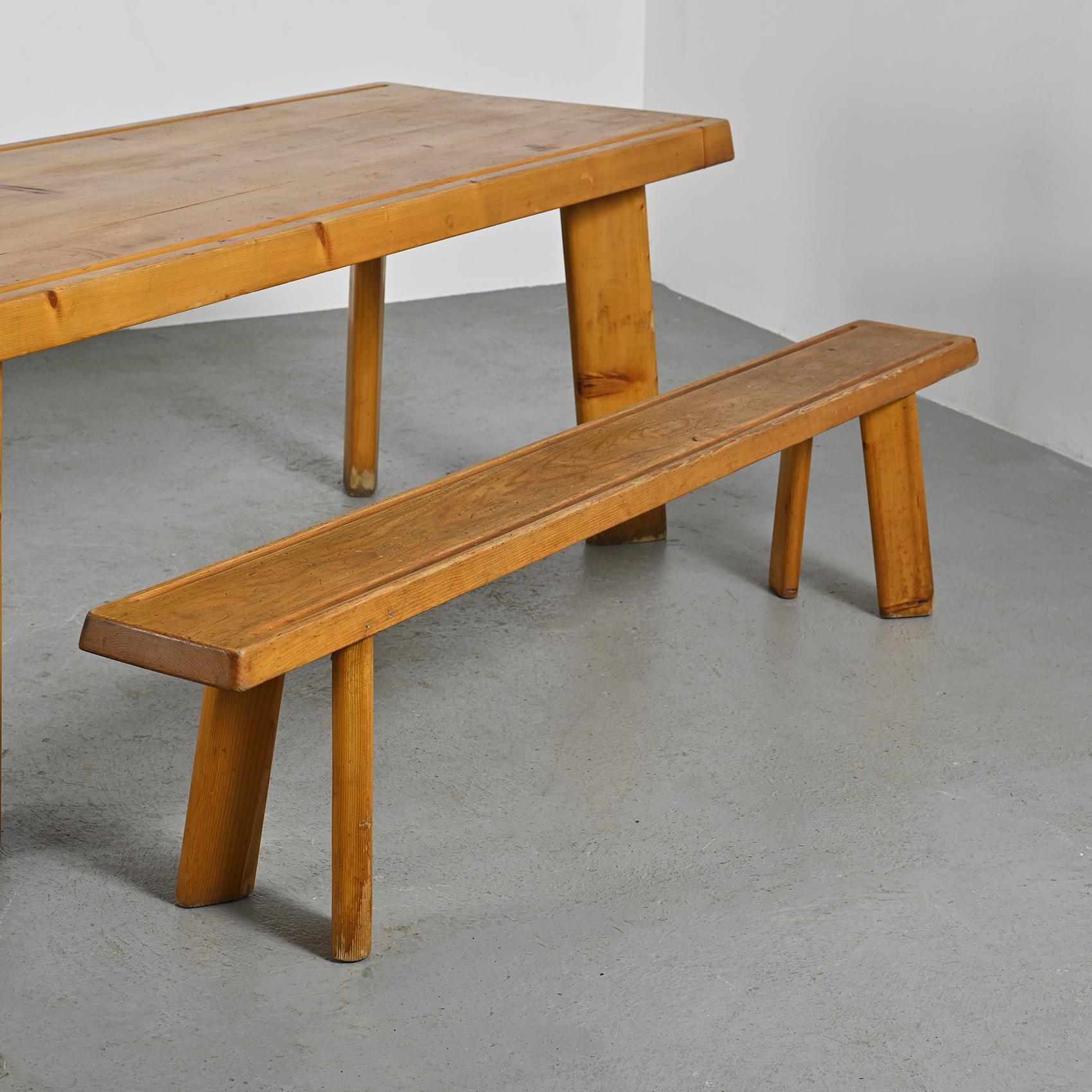 Table et bancs en mélèze par Christian Durupt, vers 1960