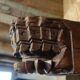 Piece of recycled teak Indian door (corner of the door frame) transformed into a candle holder