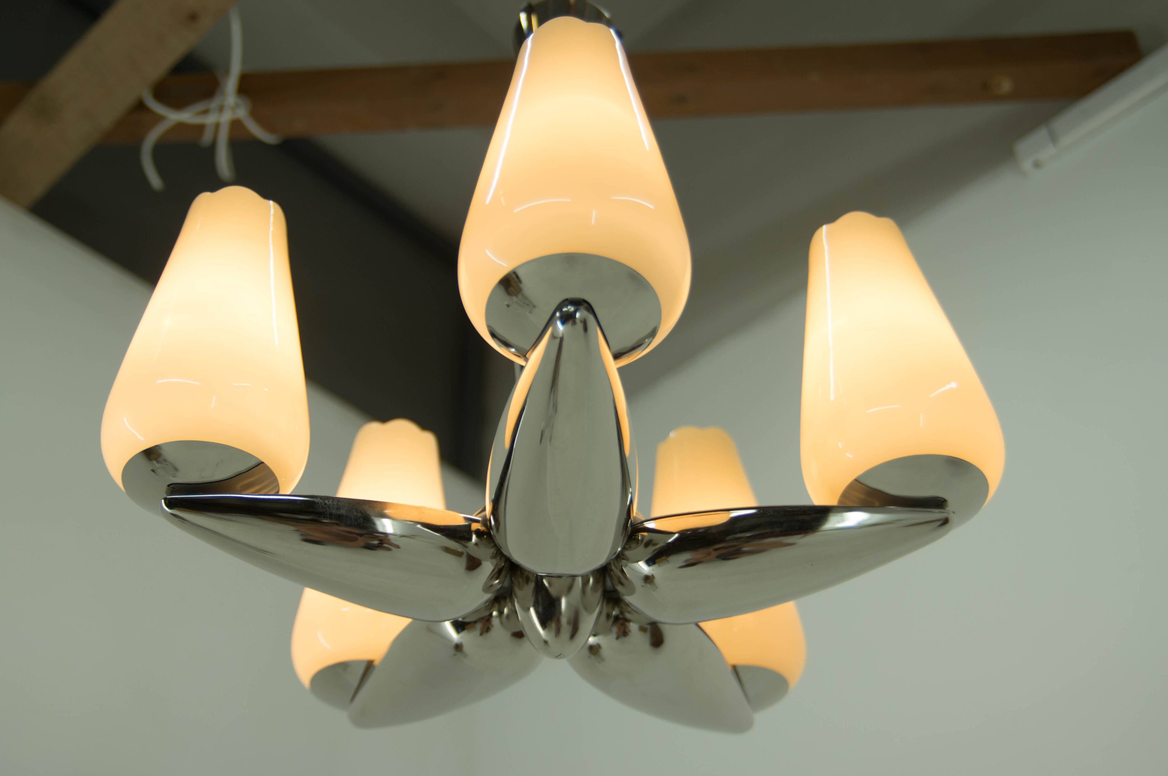 Rare Nickel-Plated Chandelier by Drukov, 1940s