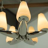 Rare Nickel-Plated Chandelier by Drukov, 1940s