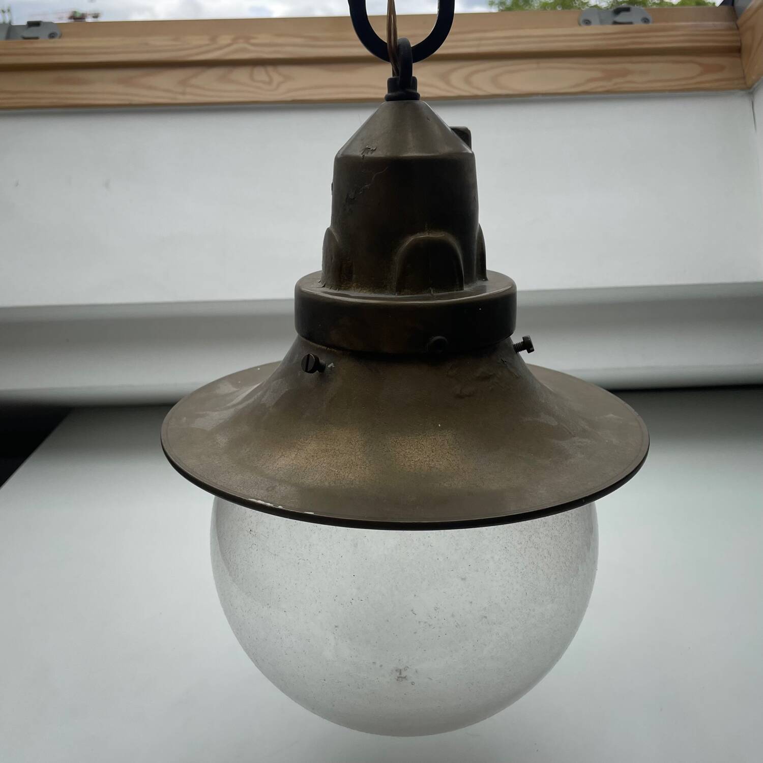 Vintage heavy brass hanging lamp