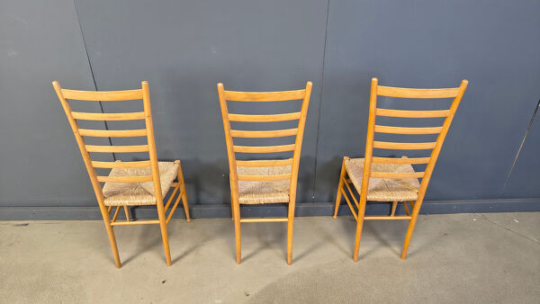 Ensemble de 6 chaises en bois de hêtre à dossier échelle italiennes, années 1970.