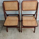 Vintage folding cane and wood chairs
