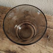 VINTAGE SMOKED GLASS VASE ENGRAVED WITH VEGETAL DECORATION