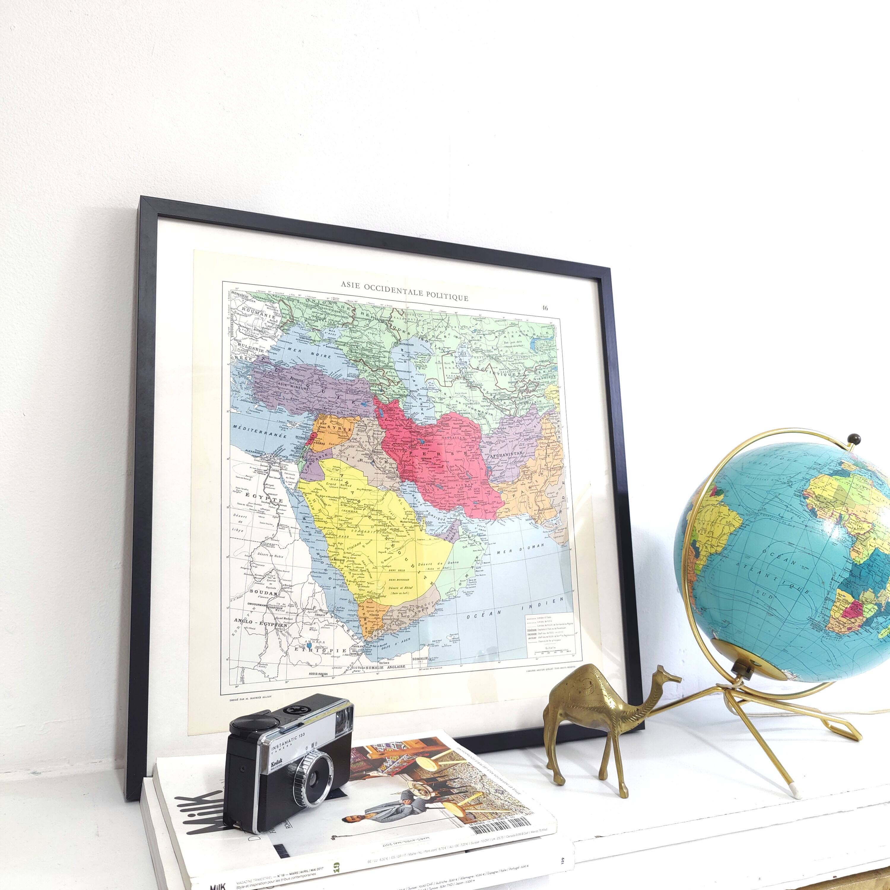 Vintage Western Asia map 43x43cm from 1950