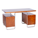 Restored Bauhaus Beech Writing Desk, Hynek Gottwald, Chrome, Czechia, 1930s