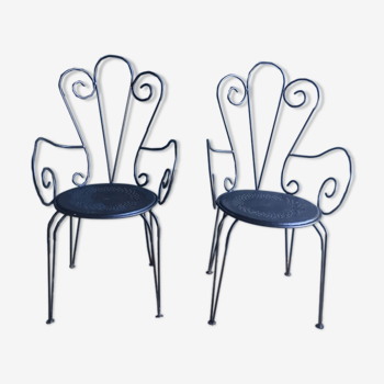 Pair black wrought iron chairs