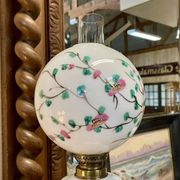 Napoleon III lamp in white opaline and painted with floral decoration - late 19th century