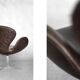 Brown leather Swan chair by Arne Jacobsen, mid-century Danish modernity.