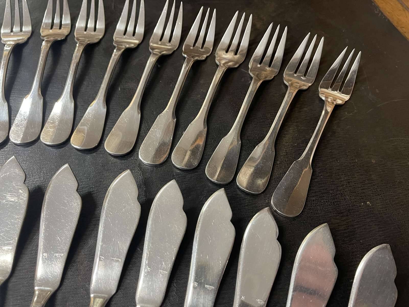 Set of 12 ERCUIS fish forks and 12 fish knives, Vieux Paris model