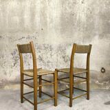 Pair of vintage wood and straw chairs