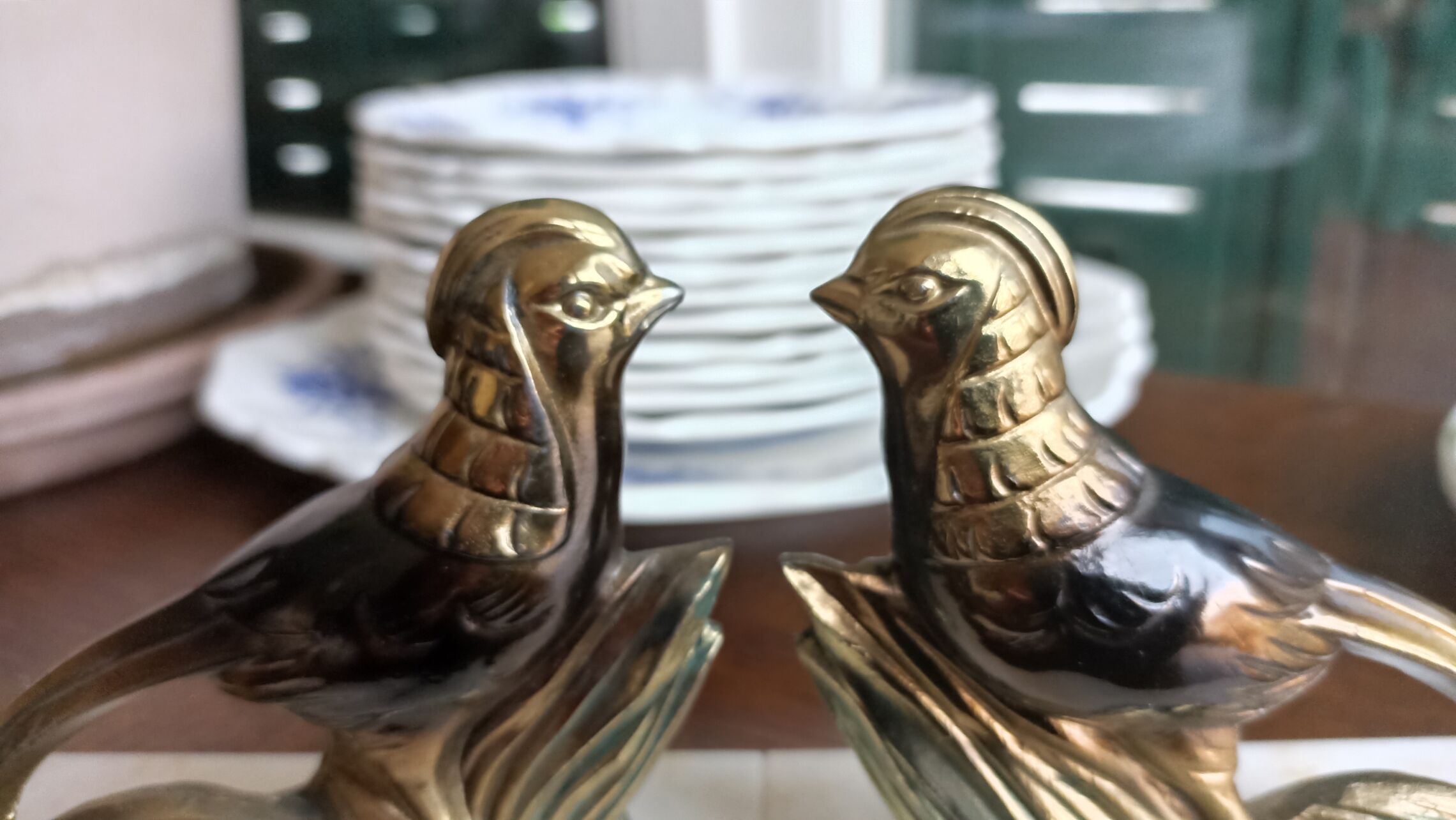Marble and zinc art bookends - Pheasants