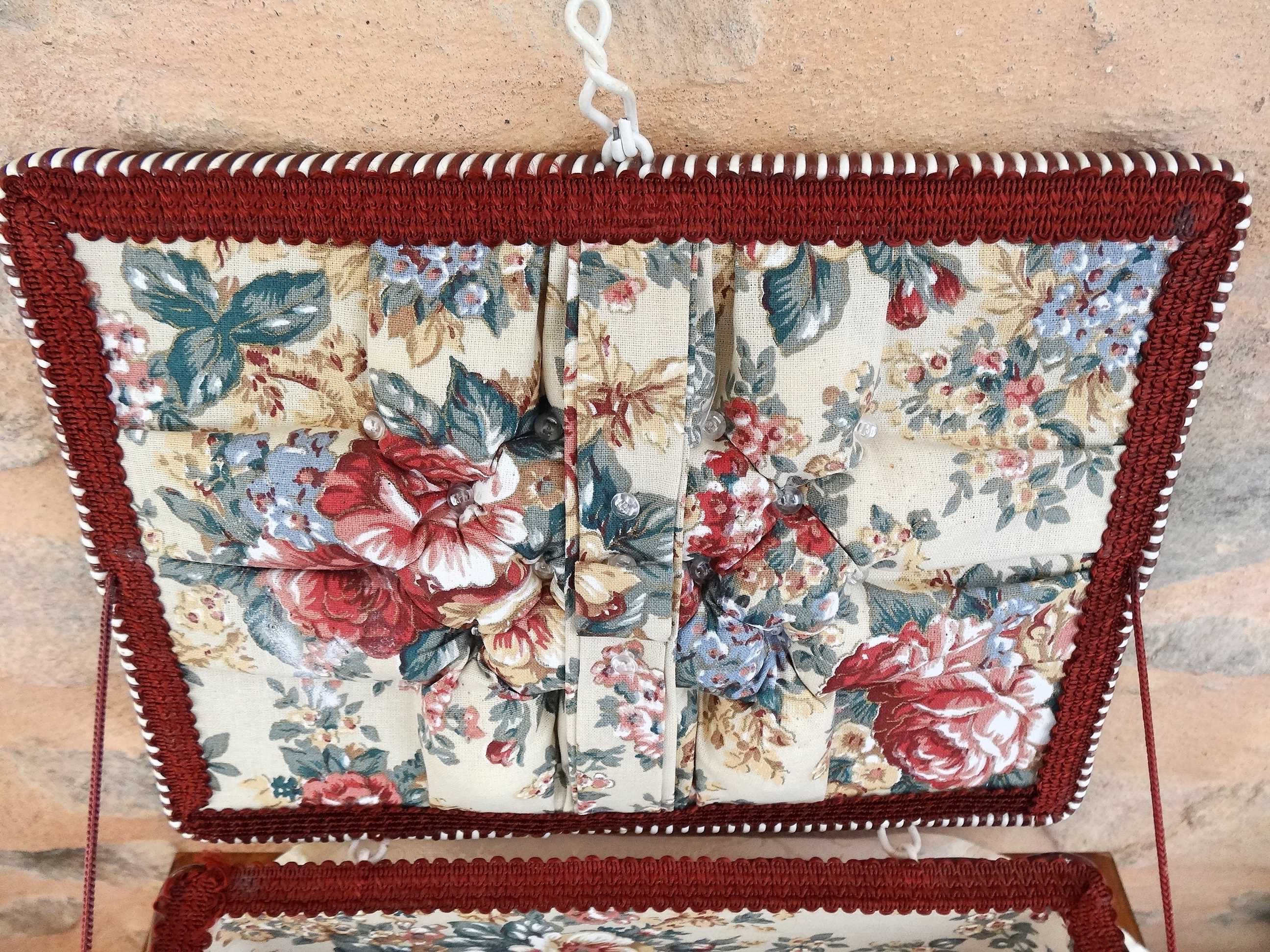 Wicker and scoubidou sewing box