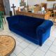 English Velvet Sofa, Blue, Circa 1950s Vintage