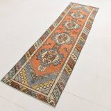 3x10 Orange Blue Handmade Geometric Vintage Runner Rug, 85x304Cm