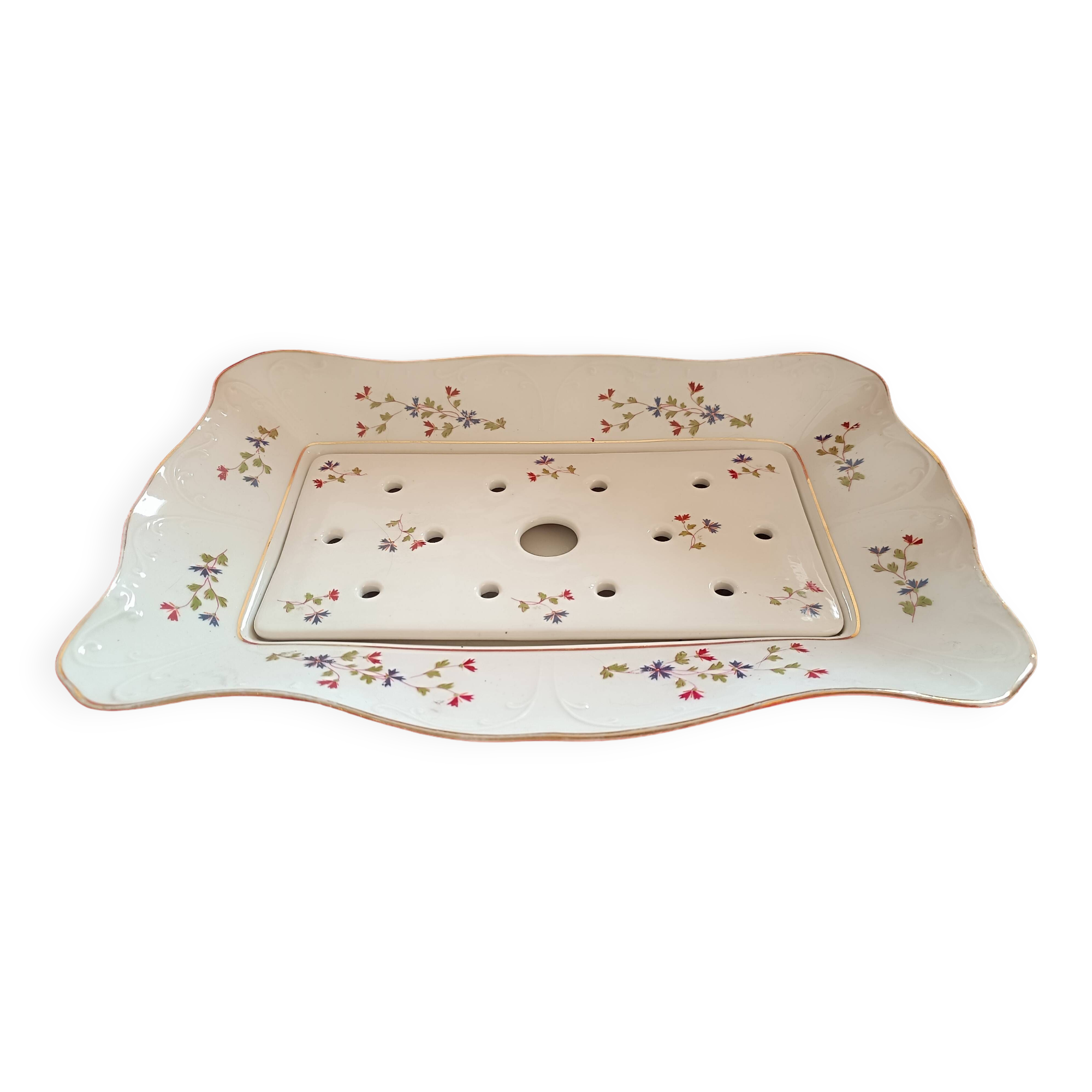 Grand plat égouttoir à motif Barbeau.