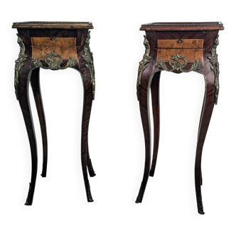 Paire de chevets Louis XV marqueterie et bronzes dorés