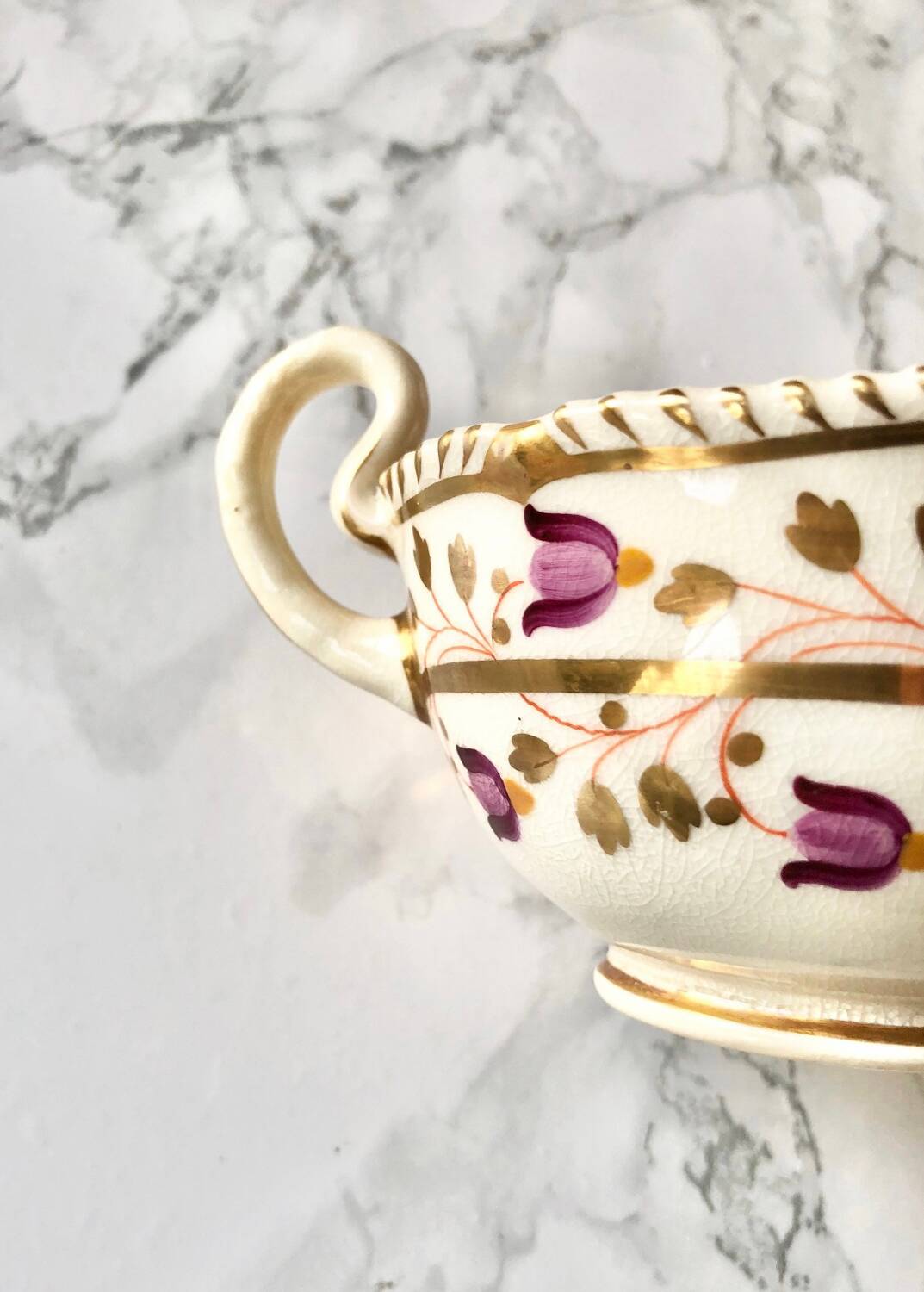 Ancienne tasse à café + soucoupe en faïence de St Amand modèle Estival – La Roue du Passé