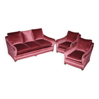 Sofa set and a pair of Victorian velvet armchairs.