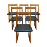Ensemble de six chaises de style banc d’église en chêne massif