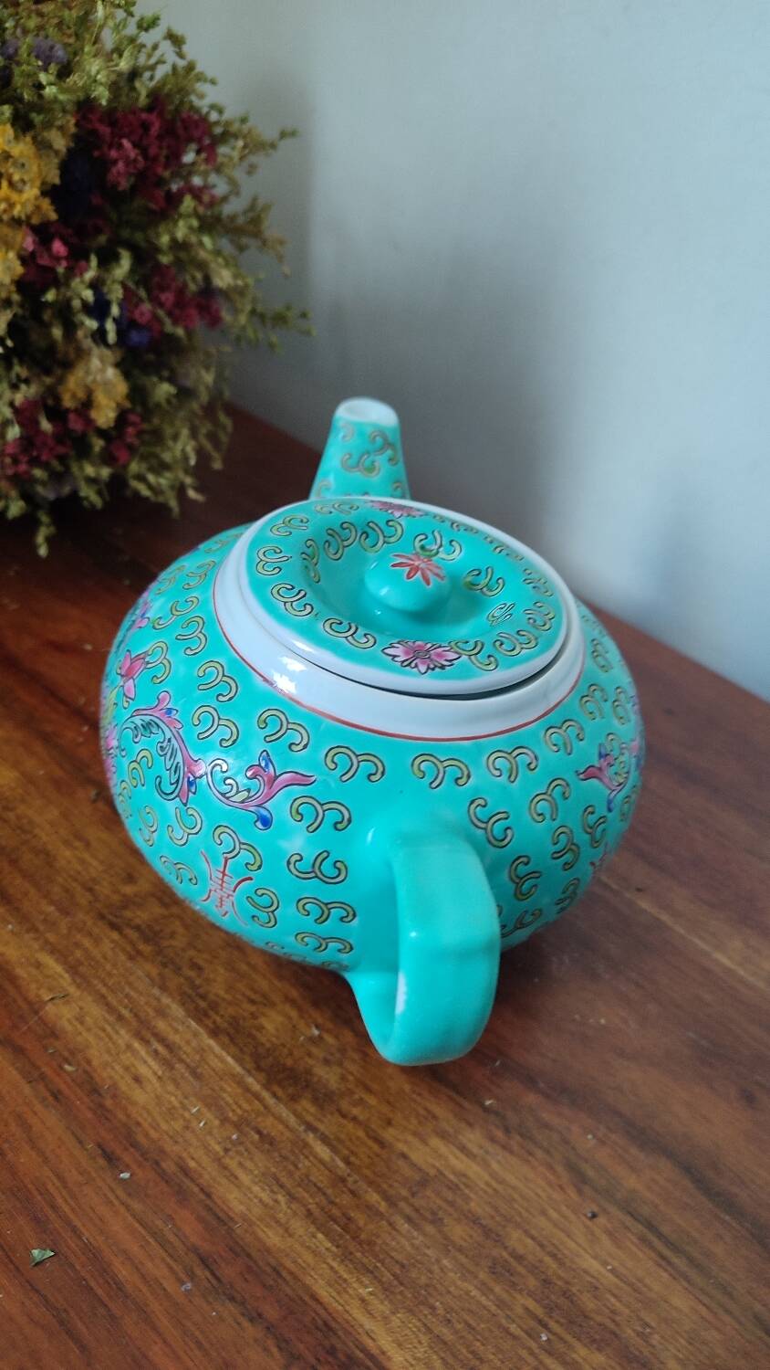 Vintage Min Shou Porcelain teapot turquoise