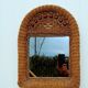 Woven wicker mirror and wooden beads 60s
