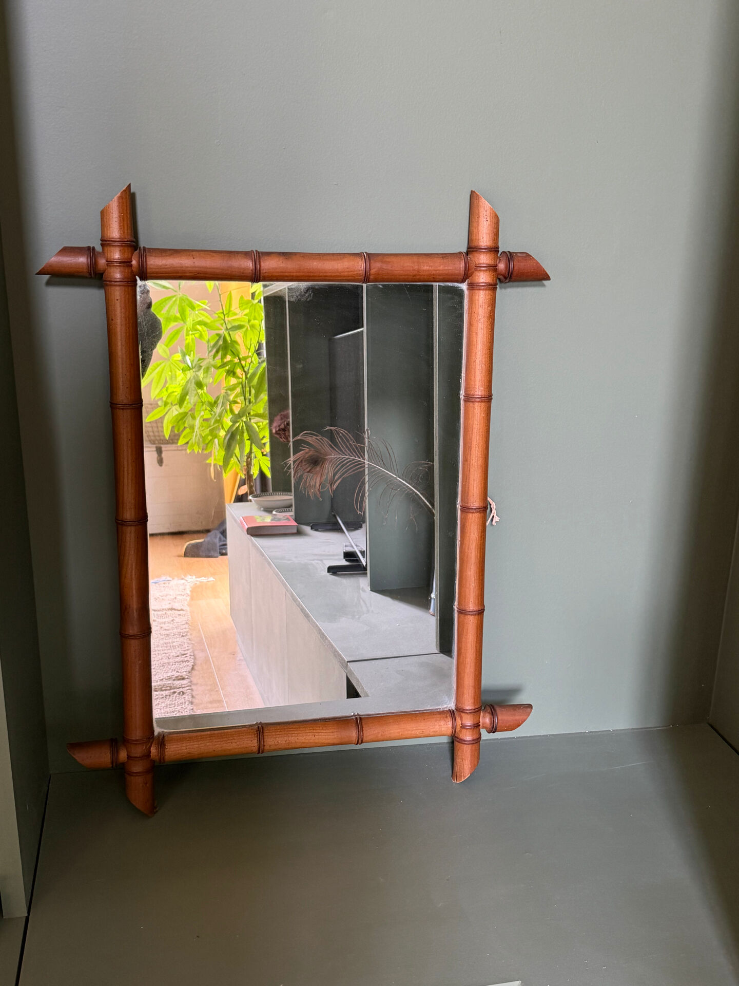 Large vintage bamboo mirror