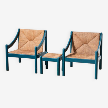 Vico Magistretti Pair of Carimate Lounge Chairs + Stool for Cassina Italy 1960s