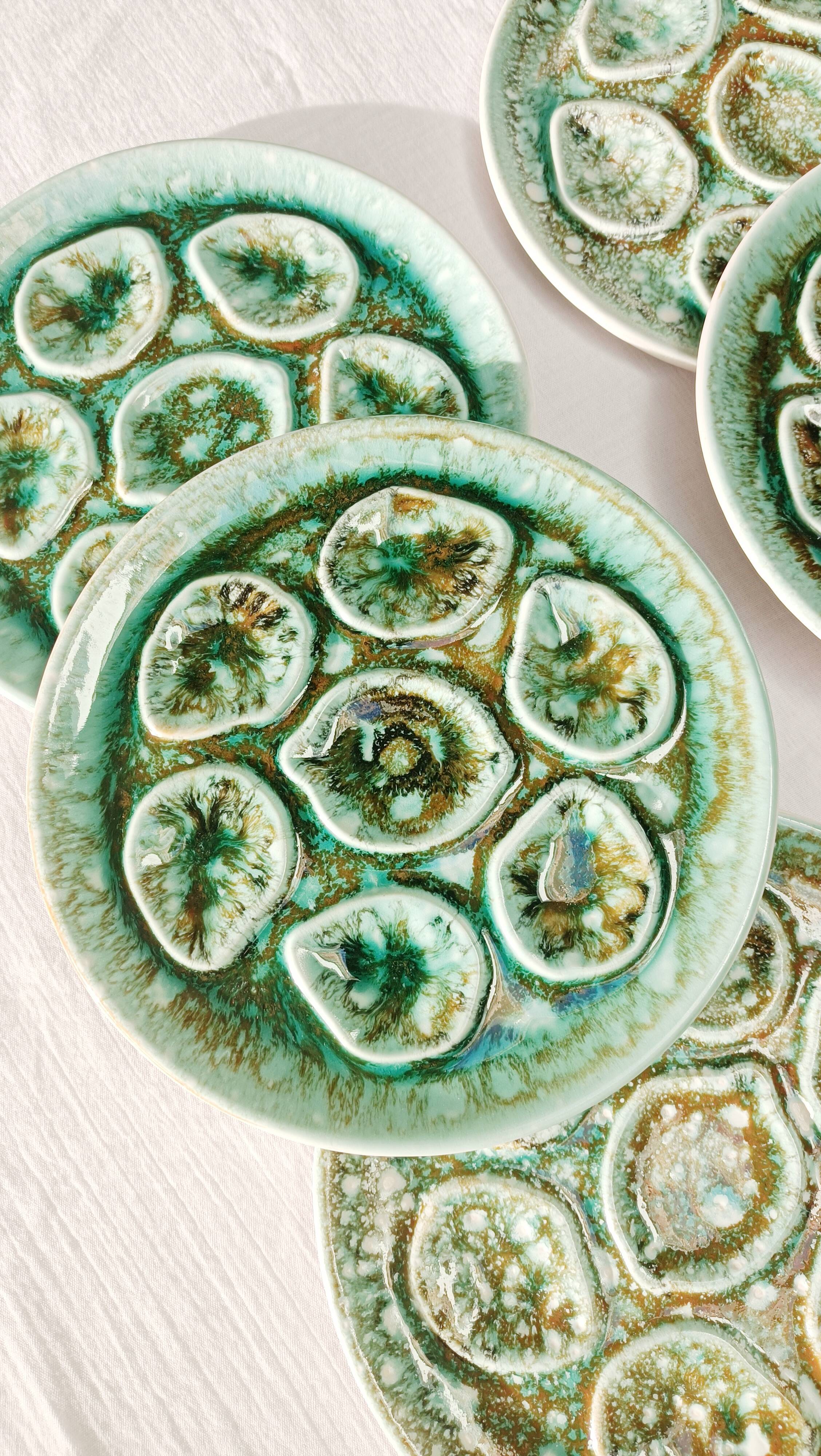 Set of 6 Niderviller oyster plates, moss décor