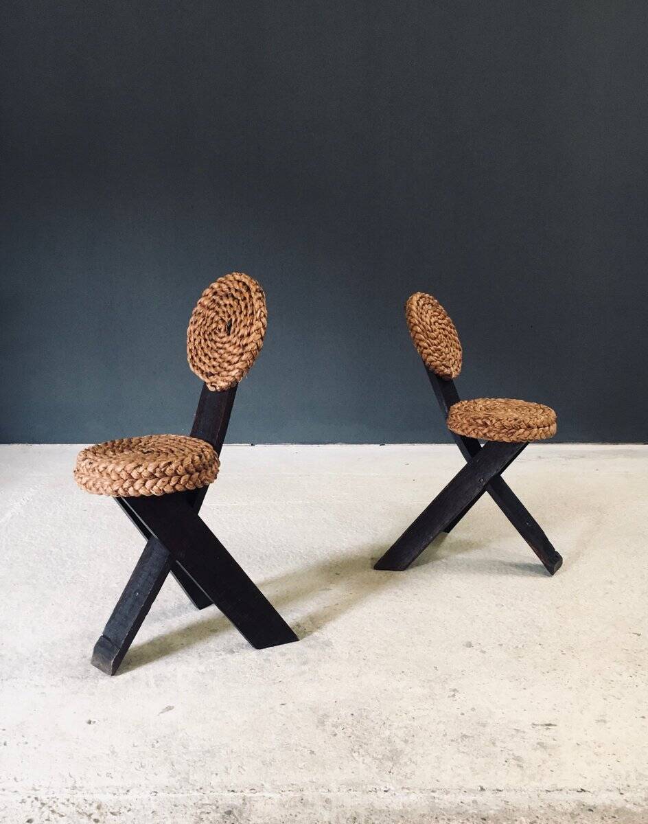 Mediterranean Tripod Side Chairs by Audoux Minet, France, 1950s, Set of 2