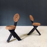 Mediterranean Tripod Side Chairs by Audoux Minet, France, 1950s, Set of 2