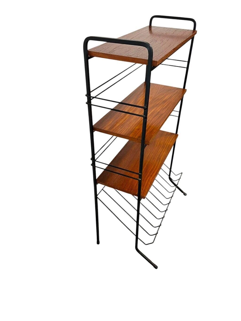 Vintage black shelf/coat rack with wooden accents.