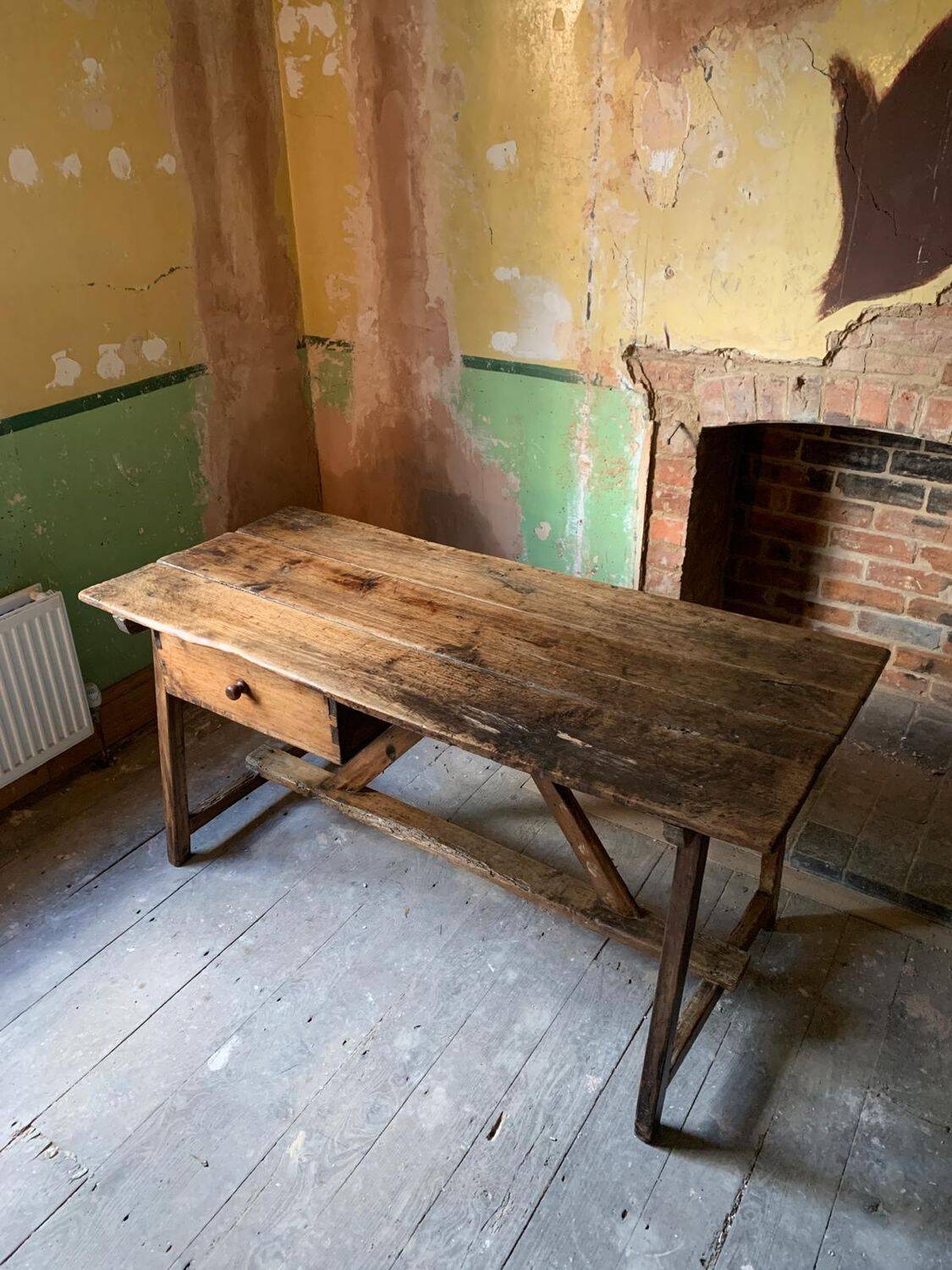 19th Century Continental Primitive Vernacular Kitchen Prep Table with Drawe
