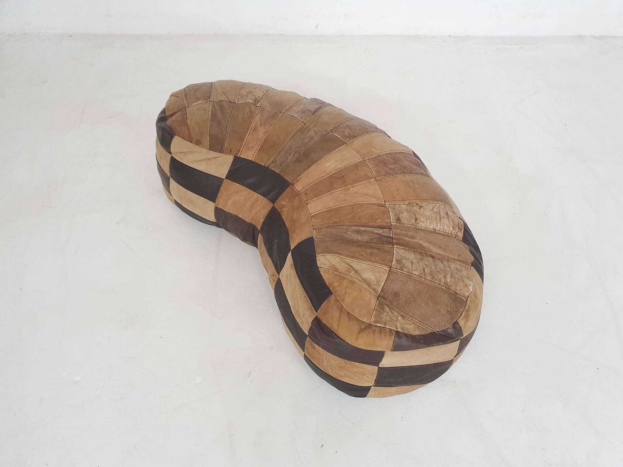 Vintage kidney shaped patchwork ottoman, The Netherlands 1970's