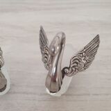 Two frosted glass swan salt cellars with silver plating.