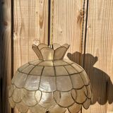 Large pendant lamp with mother-of-pearl and brass shade
