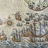 Engraving map siege & surrender La Rochelle -1628